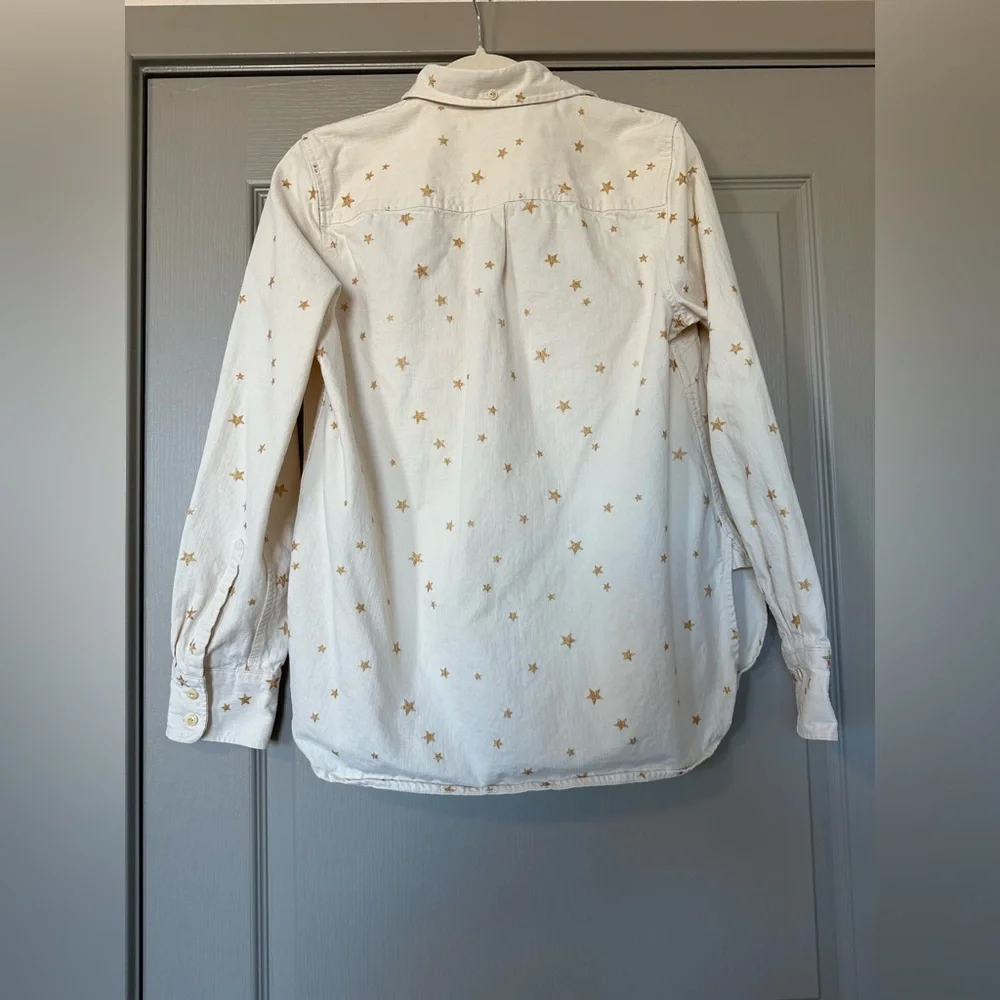J.Crew Star Embroidered Utility Shirt Shacket Cream Gold Stars Button Front Sz S
